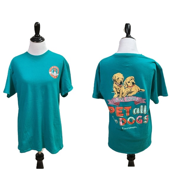 Love & Pineapples Women's M Medium Crewneck T-Shirt "Pet all the Dogs" Turquoise - Picture 1 of 7